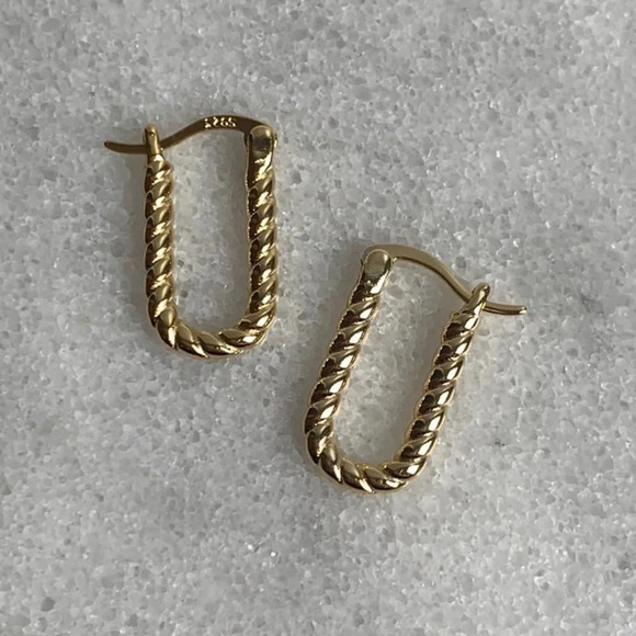 Gold Rope Twist Oval Hoop Earrings - Picture 1 of 3